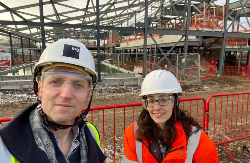 Lee Rowley MP and Cllr Charlotte Cupit at Sharley Park building site in Clay Cross