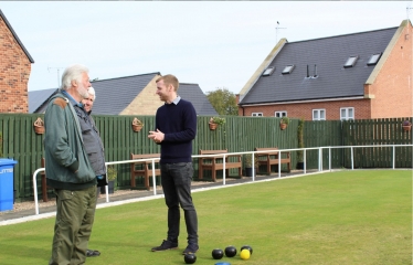 Lee Rowley on bowling green in Eckington